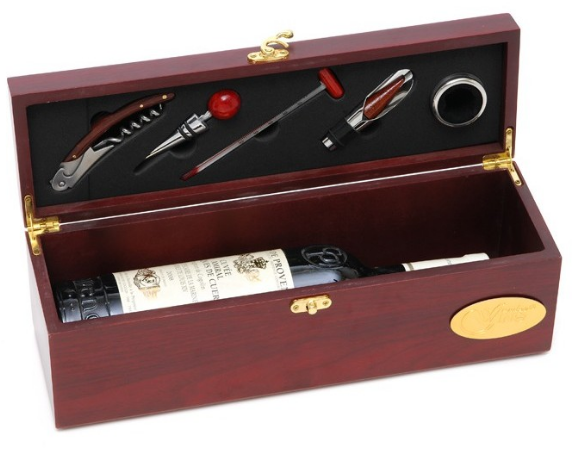 Coffret bois 1 bouteille avec 5 accessoires