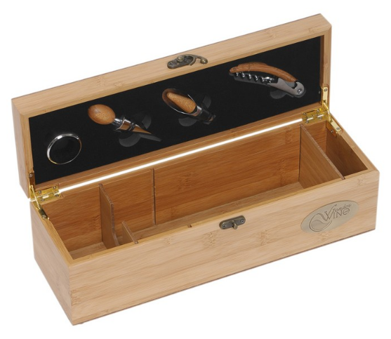 Coffret bambou 1 bouteille avec 4 accessoires