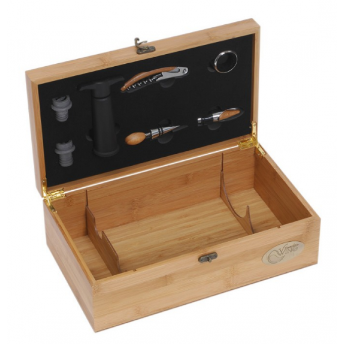 Coffret bambou 2 bouteilles avec 7 accessoires