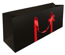 Sac noir élégance 1 bouteille avec poignée ruban satin rouge